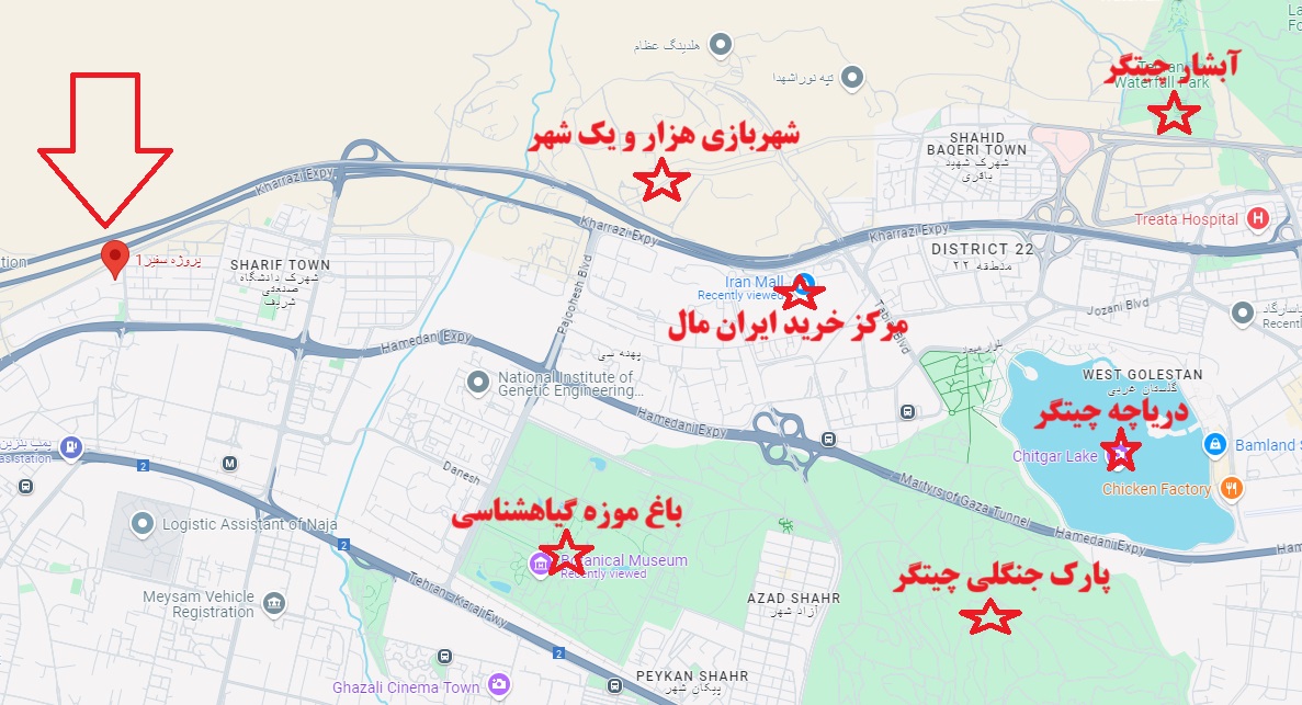 موقعیت پروژه سفیر روی نقشه