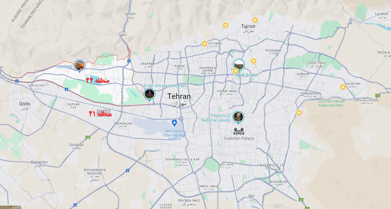 منطقه 21 و 22 تهران کجاست